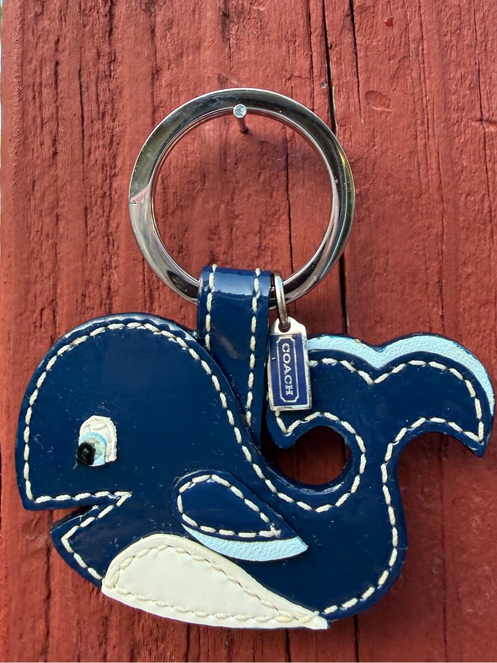 Vintage Coach Blue Patent Leather Whale Bag Charm Key Fob Style 92500
